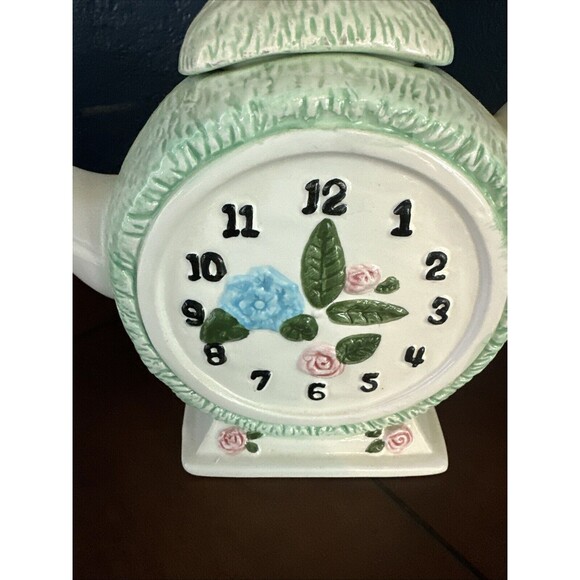 Gift Gallery Porcelain Clock Tea Pot Decorative Only Clock Face Floral VTG - Picture 8 of 8